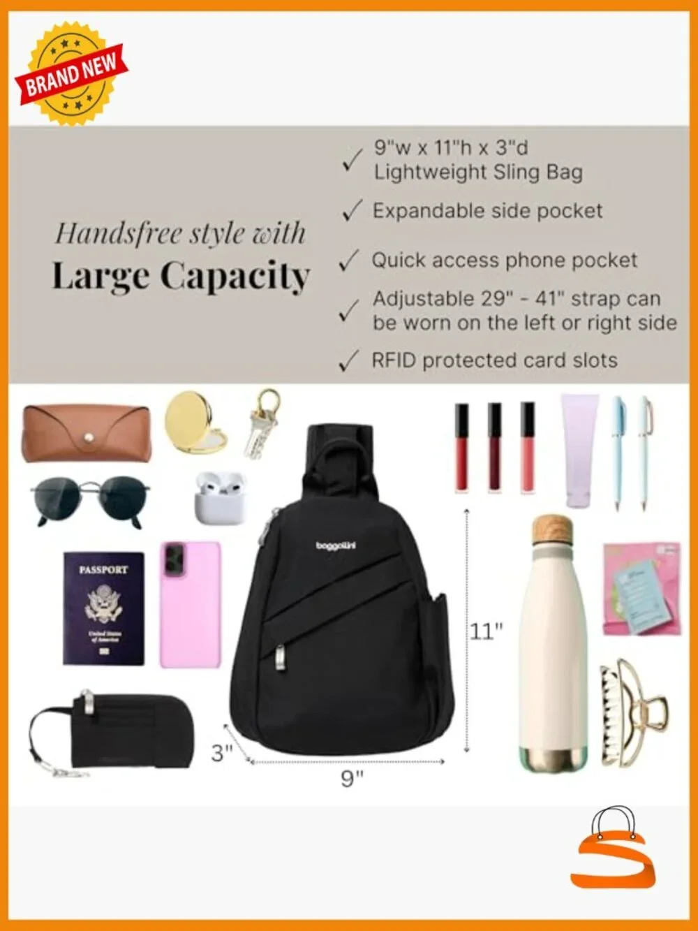 Medium Sling Backpack 9x11 Lightweight Crossbody with Adjustable Strap